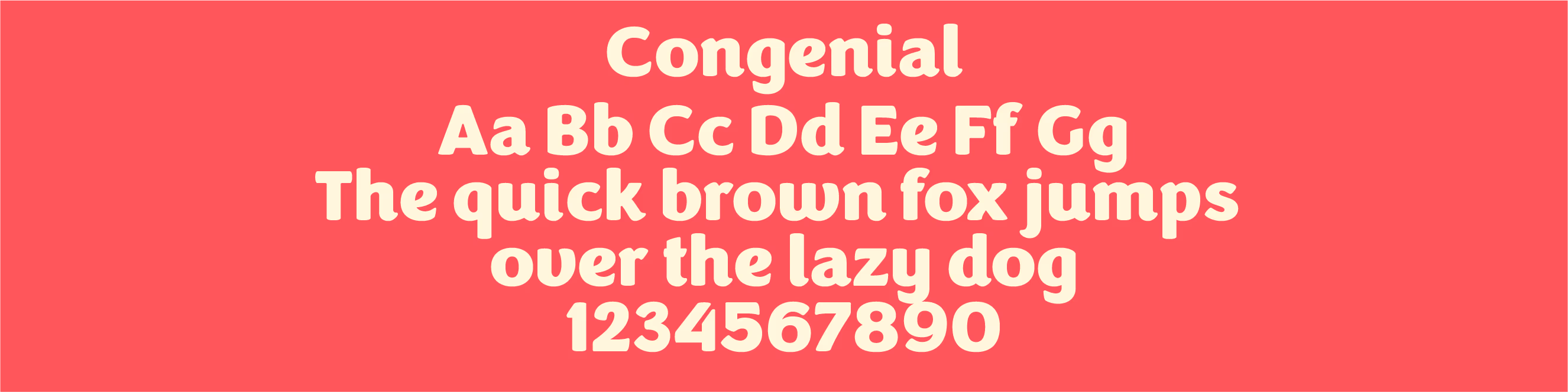 Cream colored serif font sample showing alphabet, sentence, and numbers on a red background.
