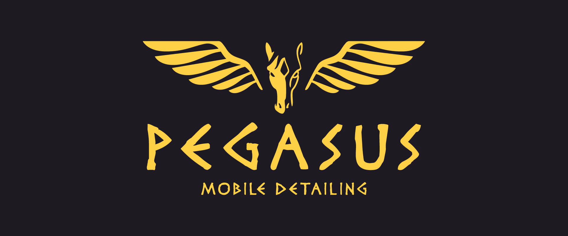 Yellow Pegasus logo with wings and text 'PEGASUS MOBILE DETAILING' on a dark background.